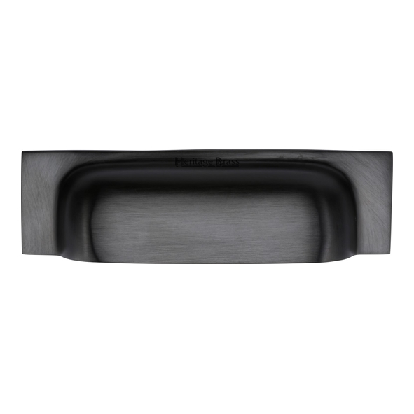 C2766 96-BKMT • 76/96 c/c x 145x42x22mm • Matt Black • Heritage Brass Concealed Fix Square Plate Contemporary Cup Handle